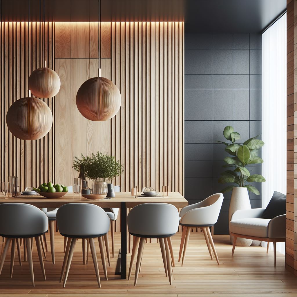 Étkező asztal, étkező bútor, fa lamella, fali panel, fa panel